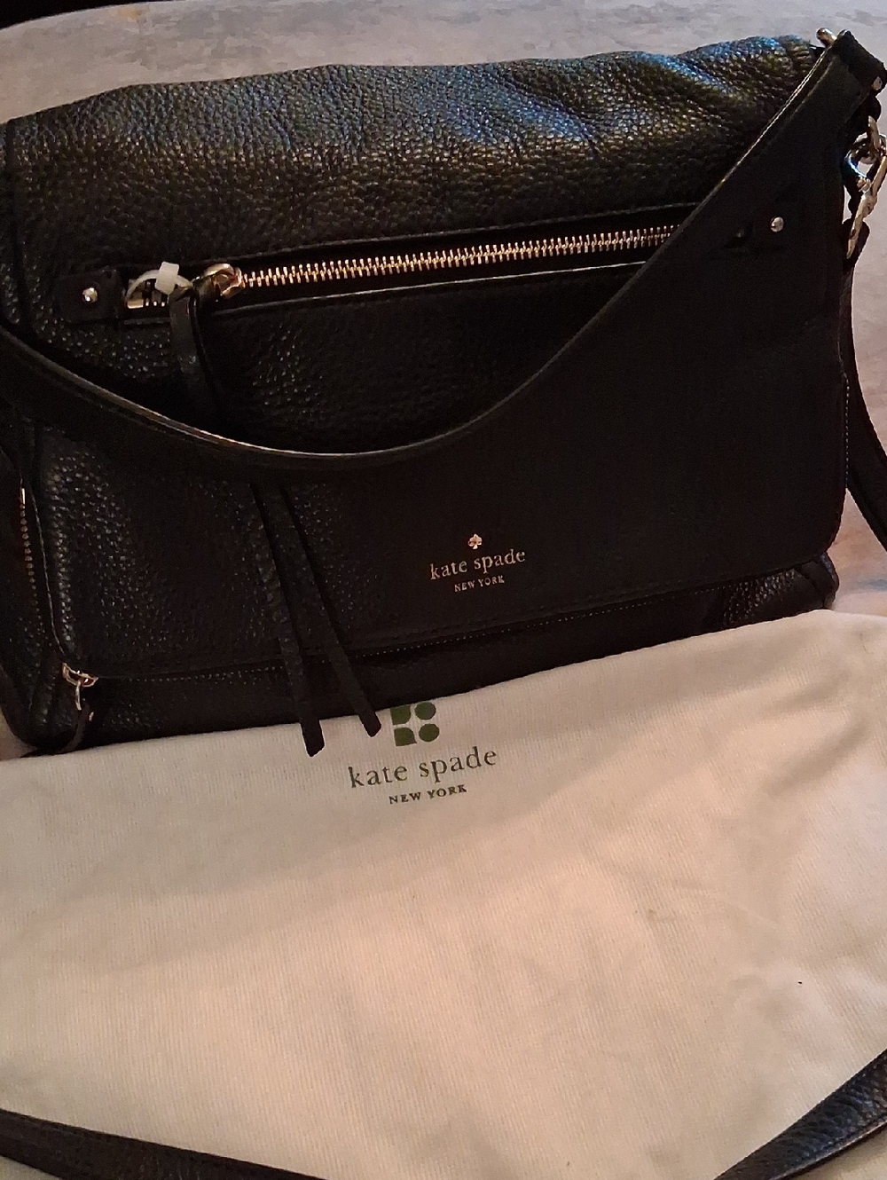 kate spade Black Pebbled Leather Shoulder Bag with Gold Hardware